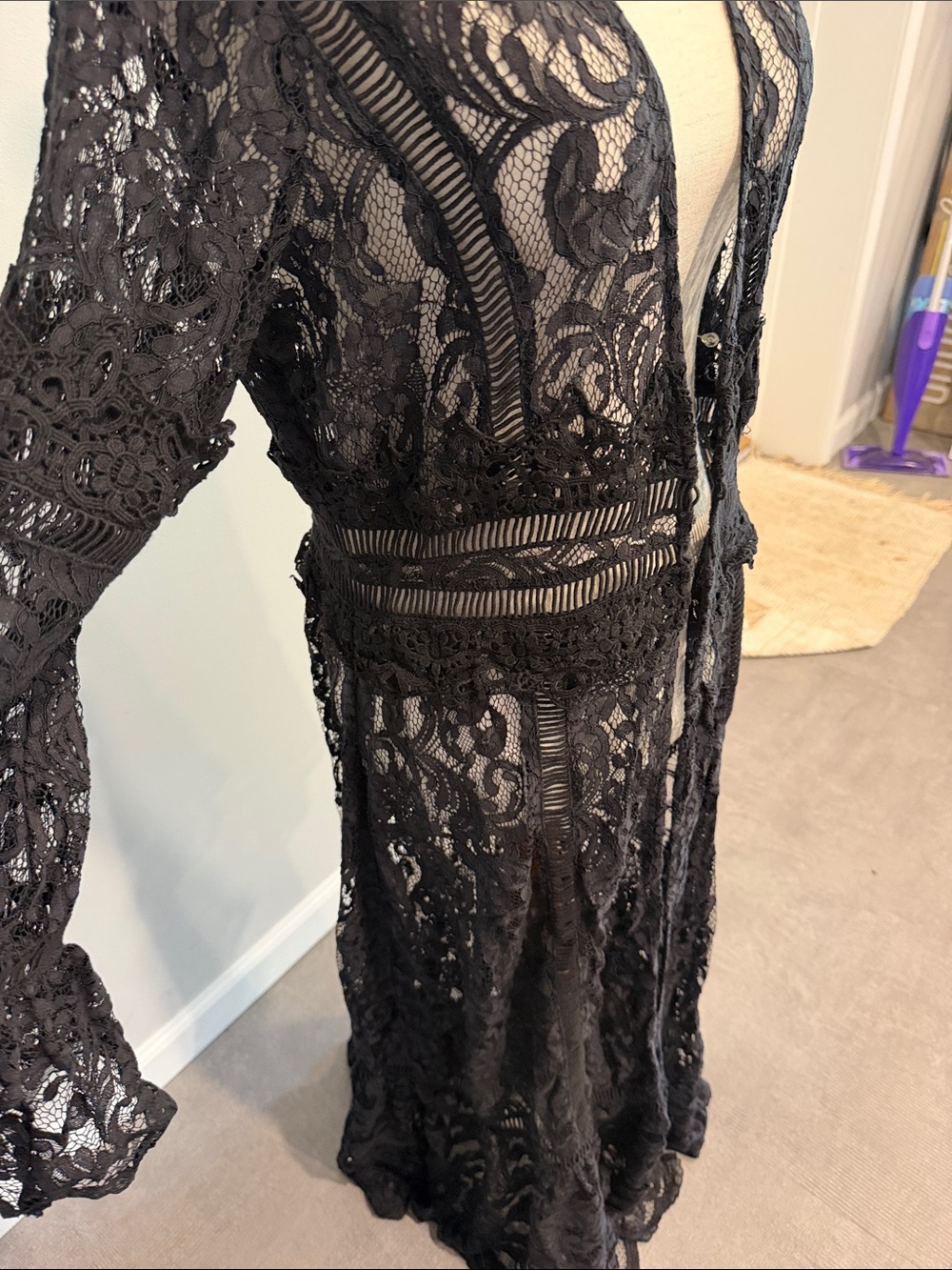 Boston Proper Black Lace Long Duster Cardigan Medium - Picture 4 of 10
